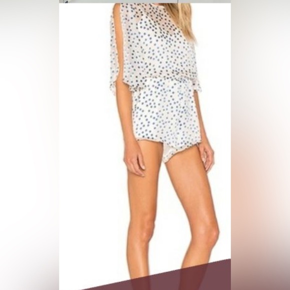 EUC Lovers & Friends blue velvet dotted white georgette fabric shorts romper - Picture 2 of 15